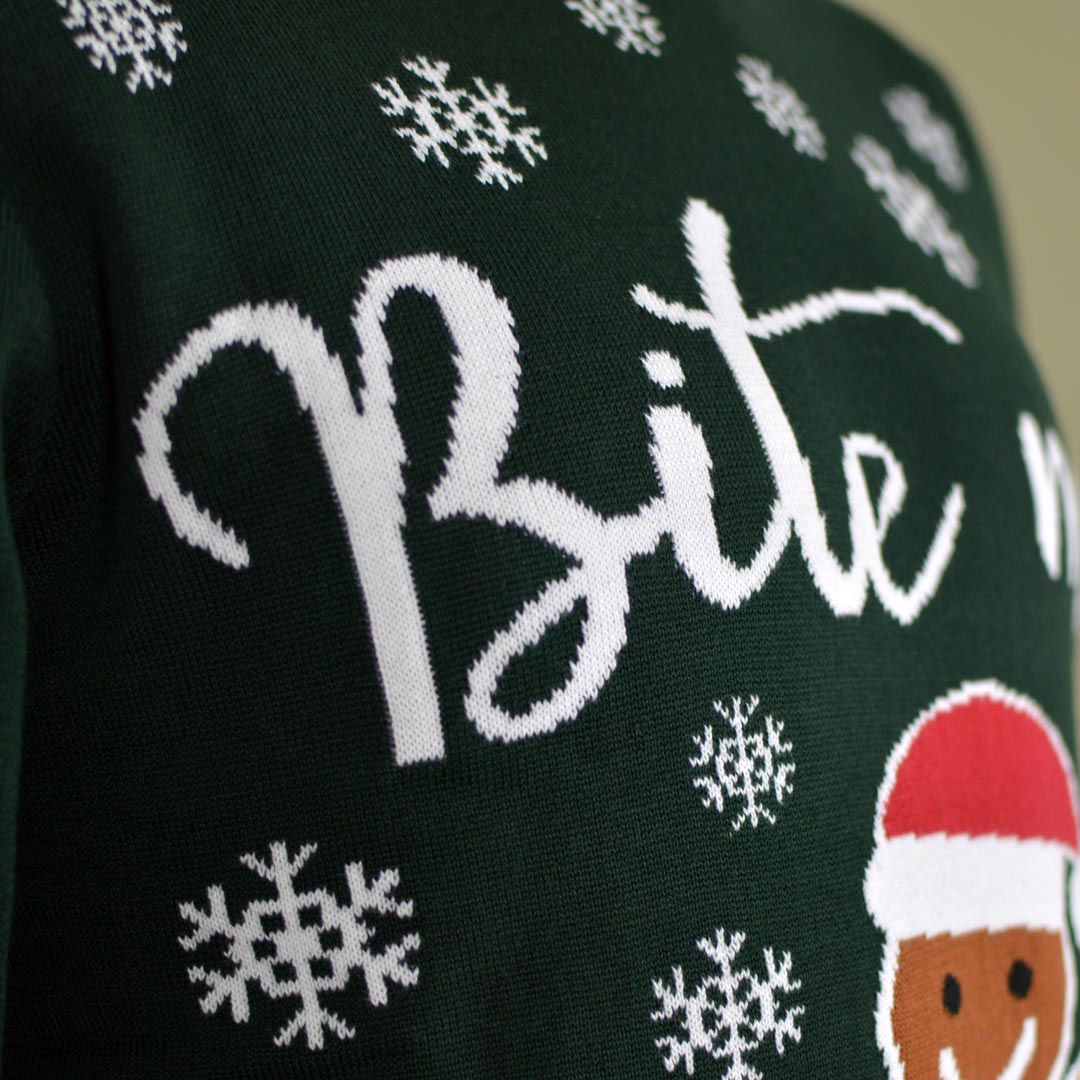 Organic Cotton Women's Ugly Christmas Sweater Bite Me Detail