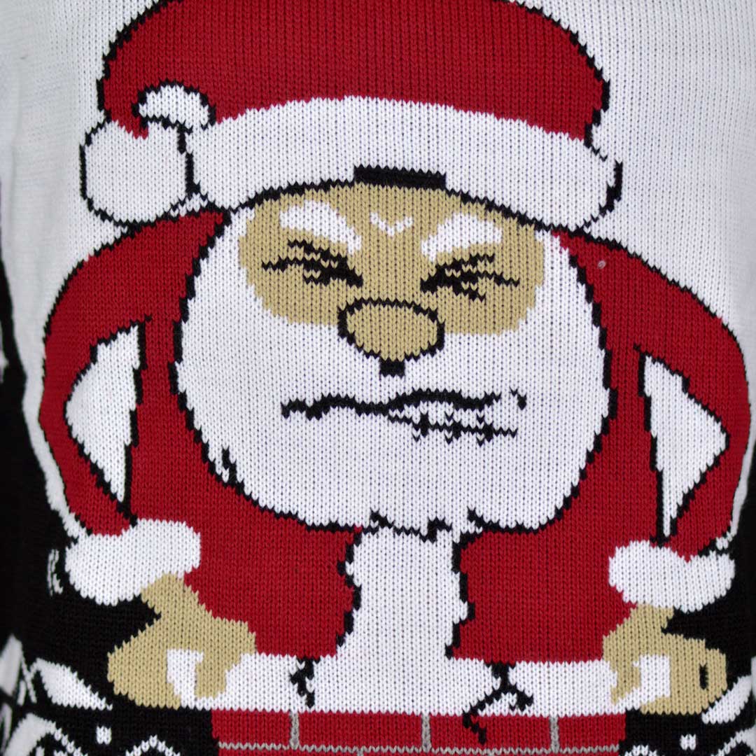 Women's Ugly Christmas Sweater with Santa stuck in the Chimney detial