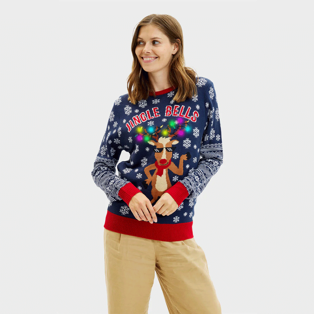 LED light-up Couples Ugly Christmas Sweater Jingle Bells Womens