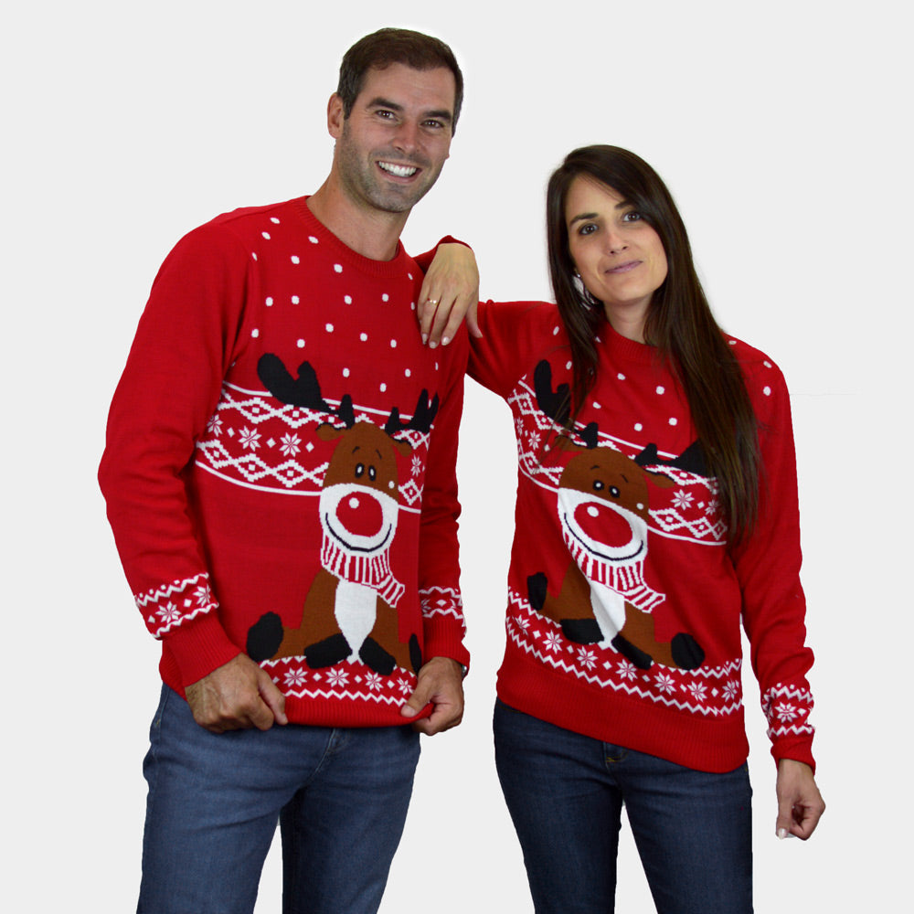 Red Children Ugly Christmas Sweater Rudolph Womens Mens Happy Reindeer
