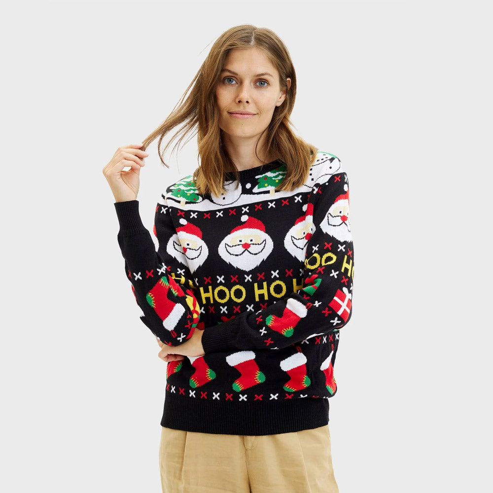 Womens Organic Cotton Ugly Christmas Sweater Santa Gifts Snowmens