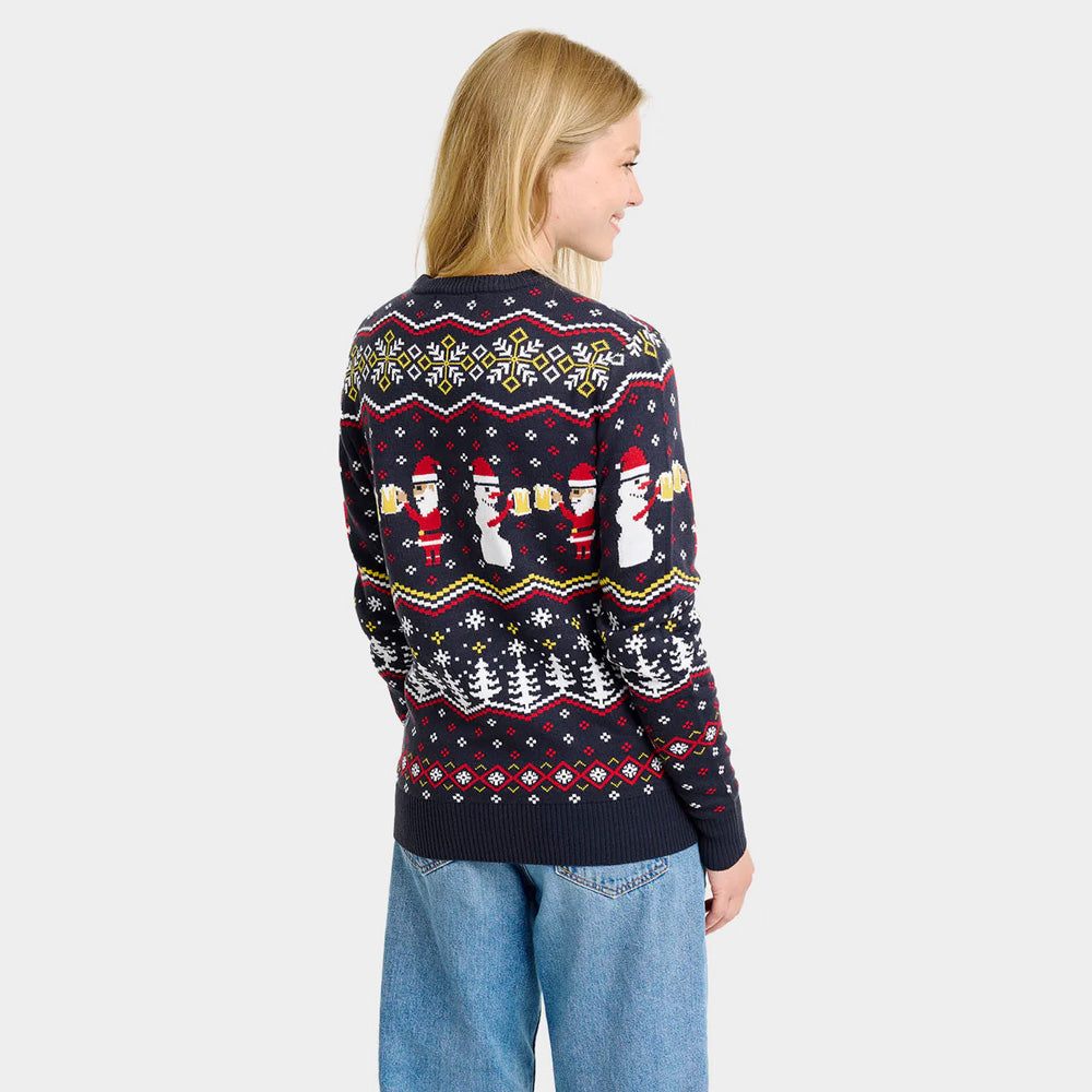 Womens Ugly Christmas Sweater Santa Cheers 
