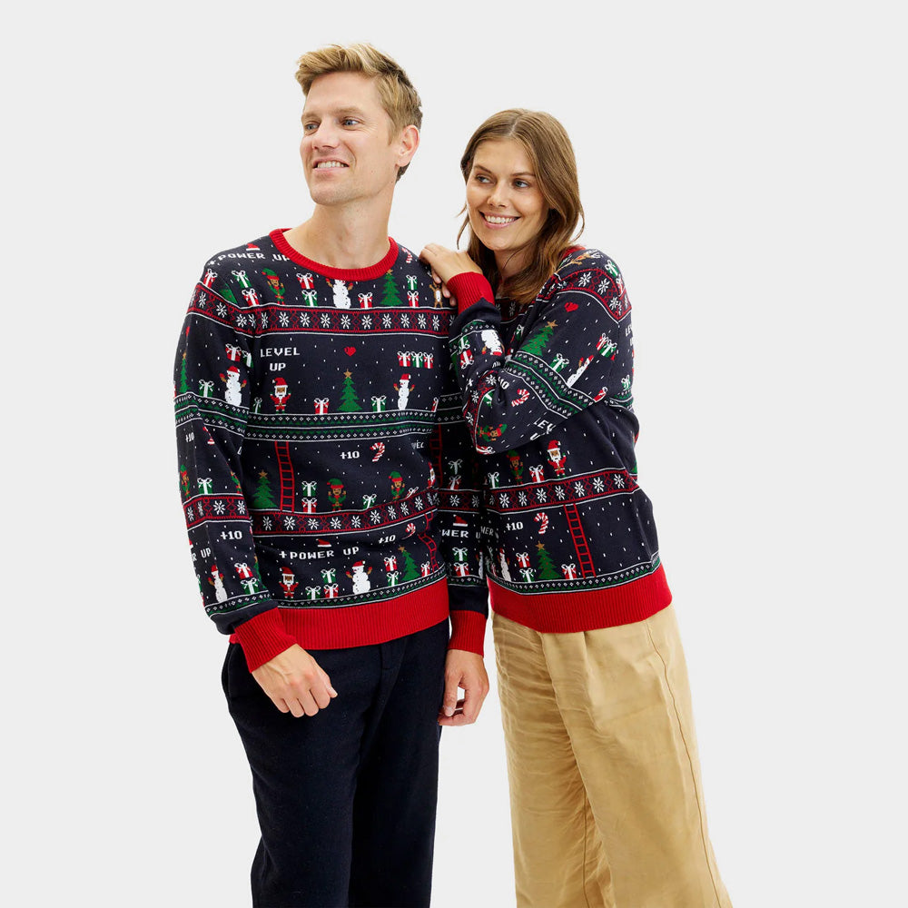 Womens Ugly Christmas Sweater Vintage Gaming Couple
