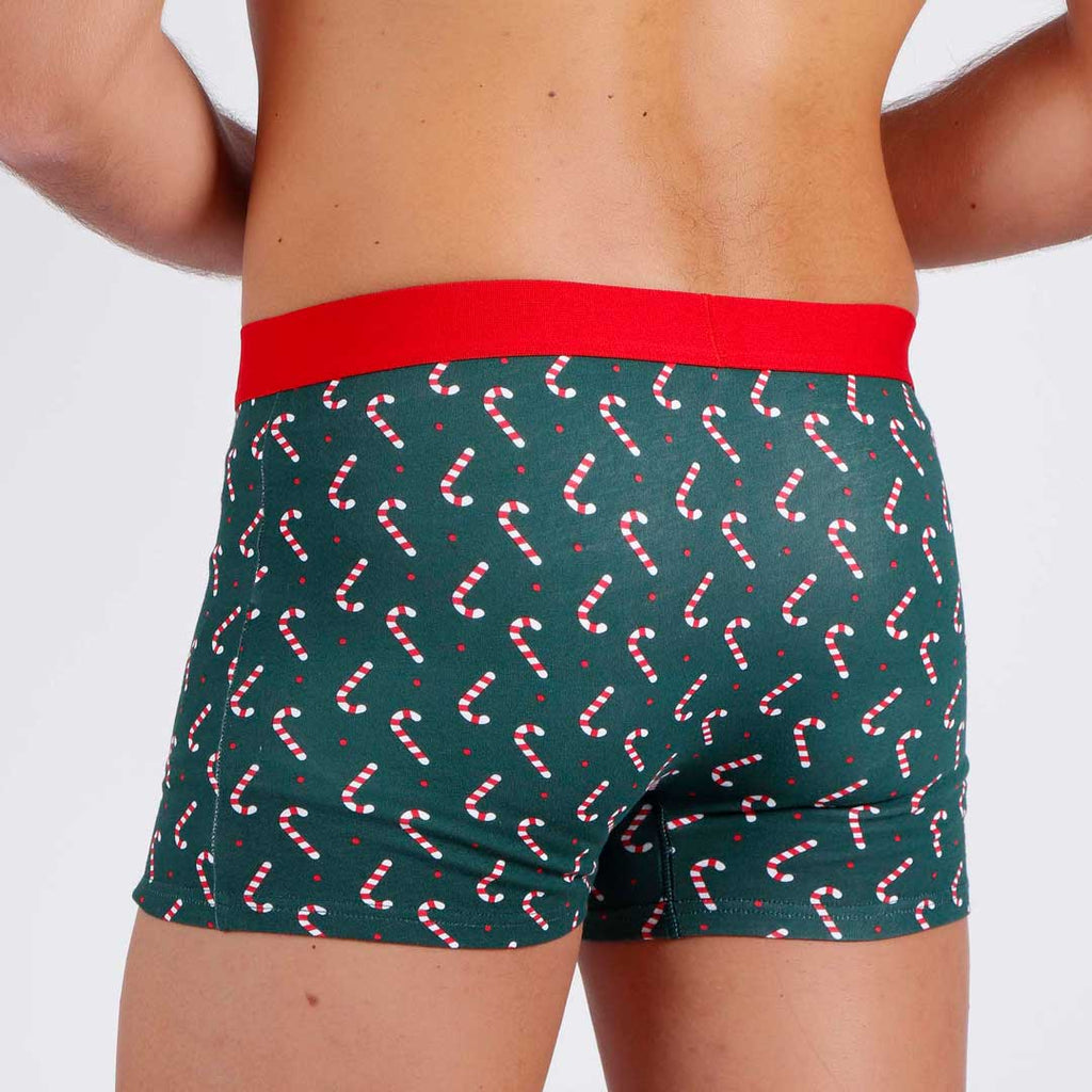 Green Mens Ugly Christmas Boxer with Candy Canes Back