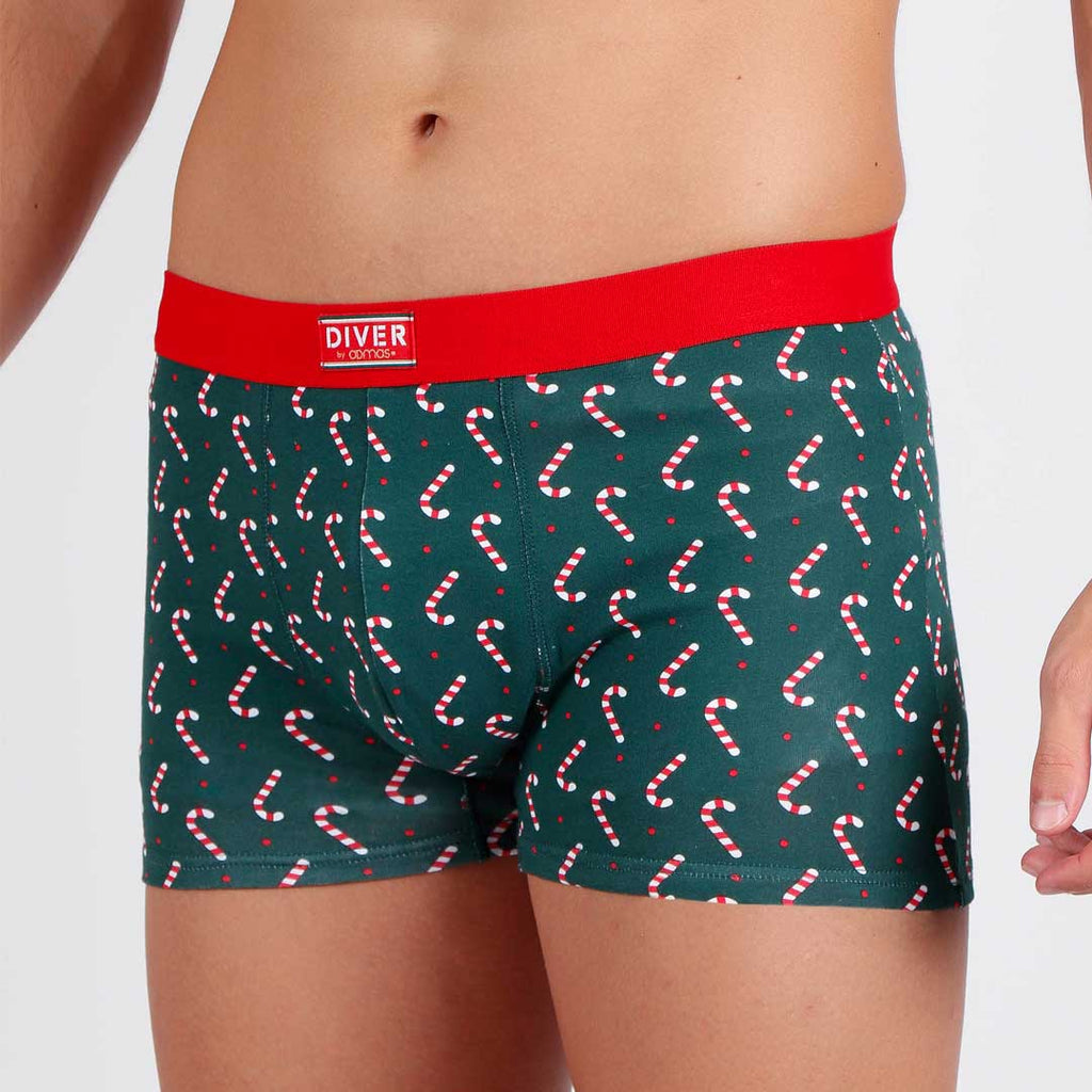 Green Mens Ugly Christmas Boxer with Candy Canes