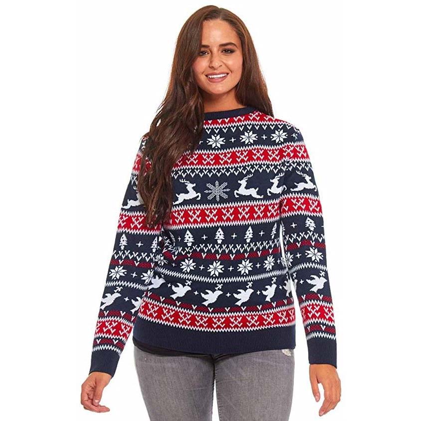 Womens Red and Blue Strips Ugly Christmas Sweater 2021