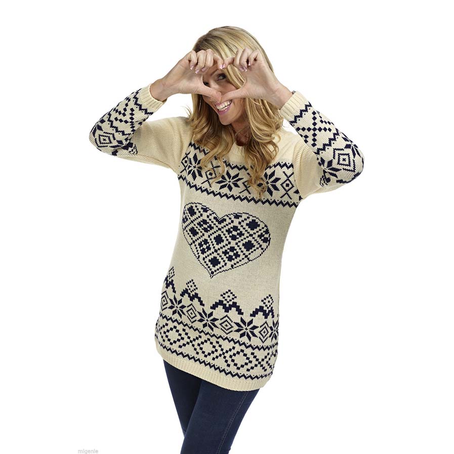 Beige Womens Ugly Christmas Dress with Heart