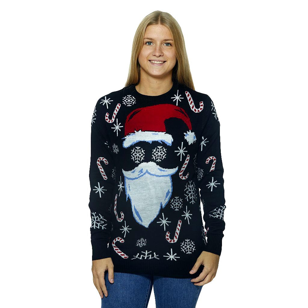 Womens Black Santa Family Ugly Christmas Sweater