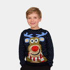 Blue 3D Boys Ugly Christmas Sweater Reindeer with Red Nosed