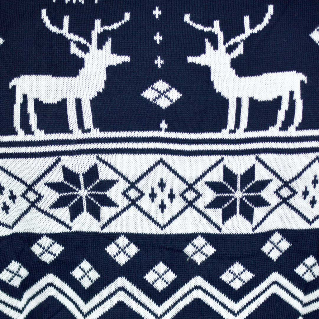 Blue Boys and Girls Ugly Christmas Sweater with Reindeers and Nordic Stars detail