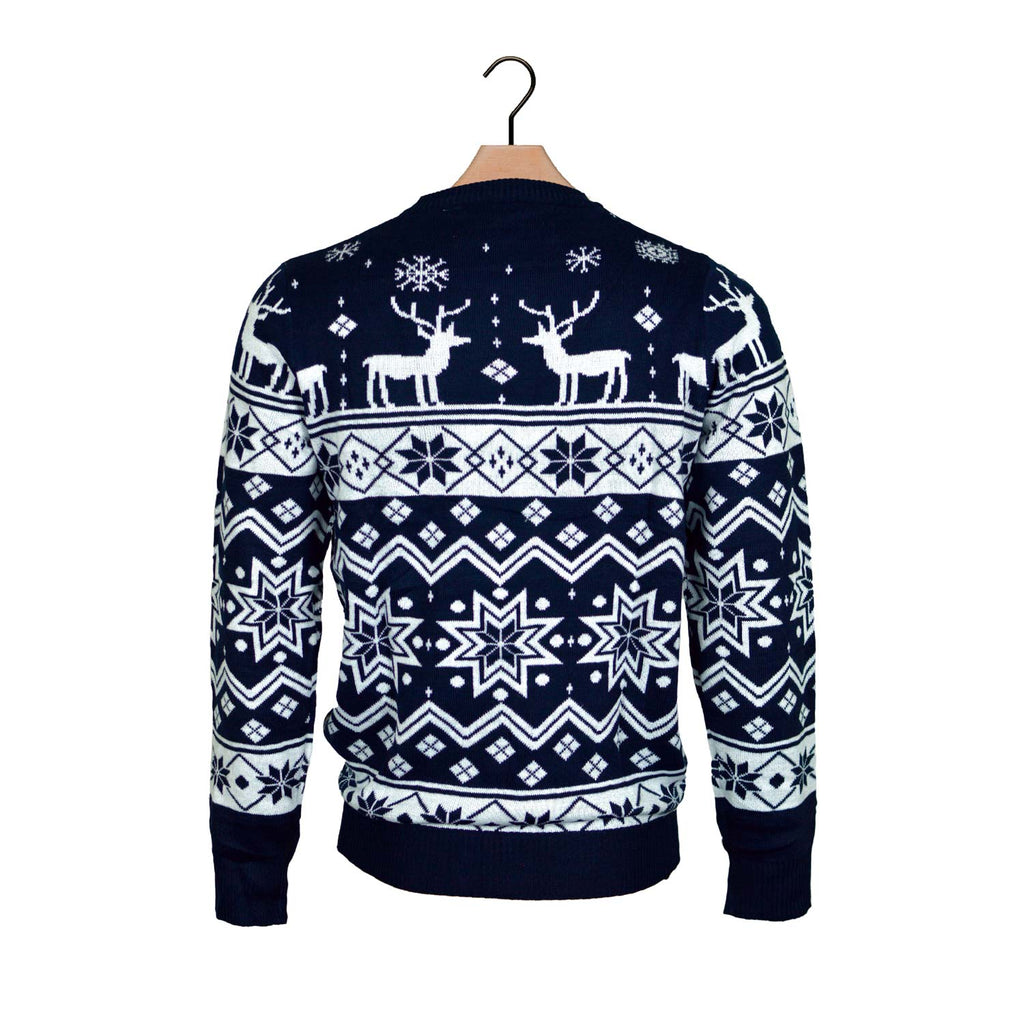 Blue Boys and Girls Ugly Christmas Sweater with Reindeers and Nordic Stars back