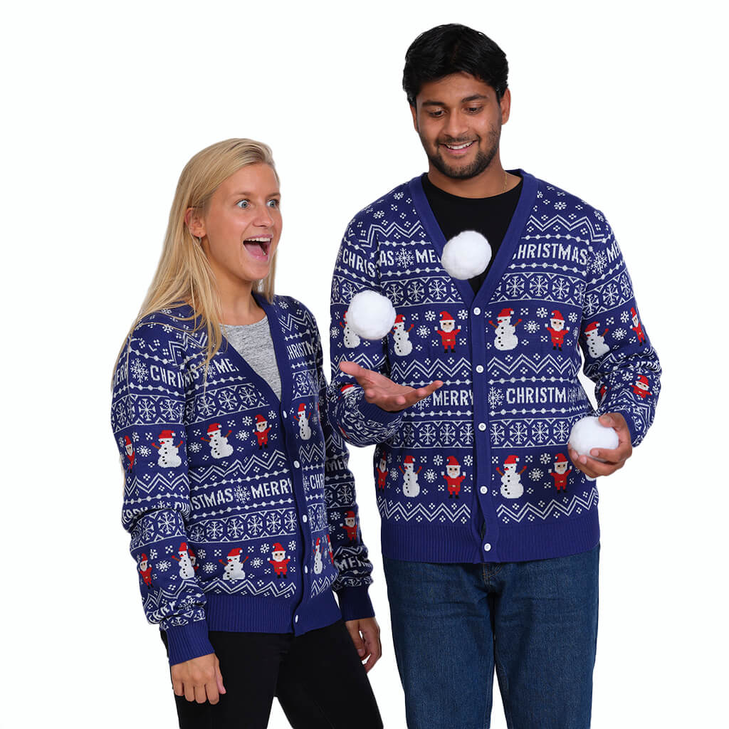 Couple Ugly Blue Cardigan Merry Christmas Sweater