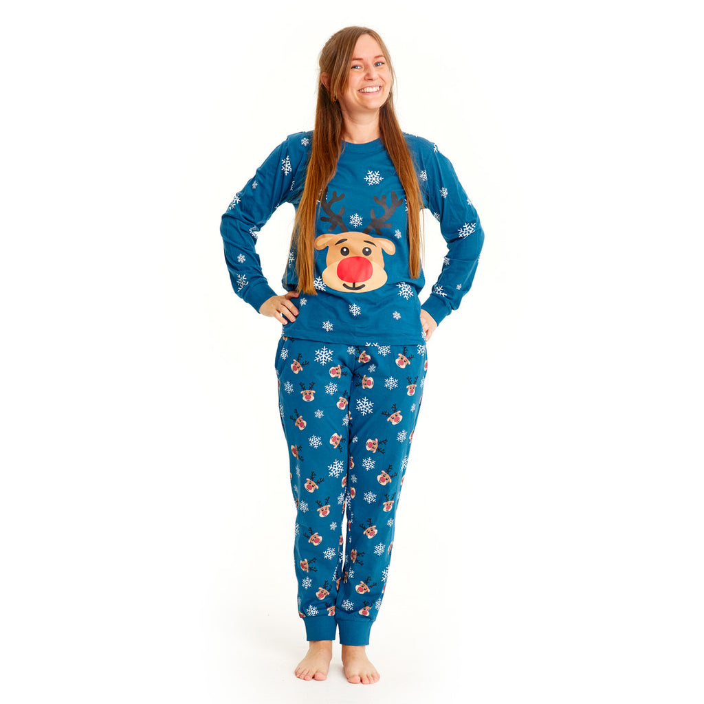Blue Ugly Christmas Piyama for Family with Rudolph the Reindeer womens