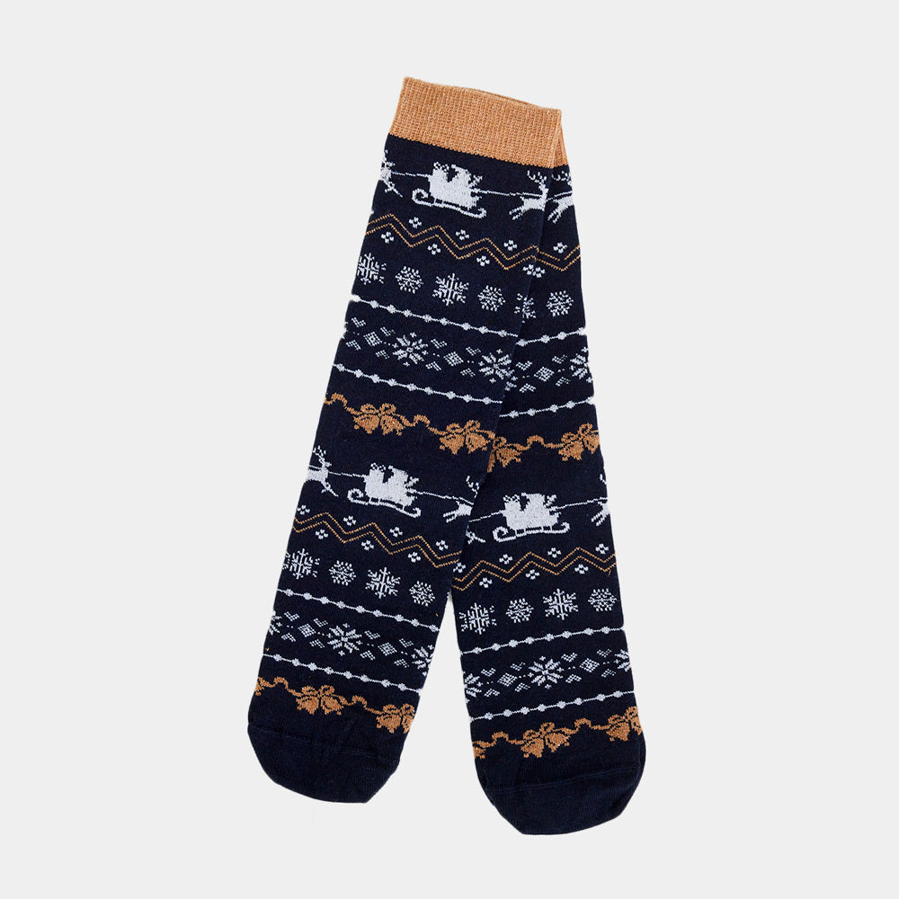 Blue Unisex Ugly Christmas Socks with Reindeers and Snow