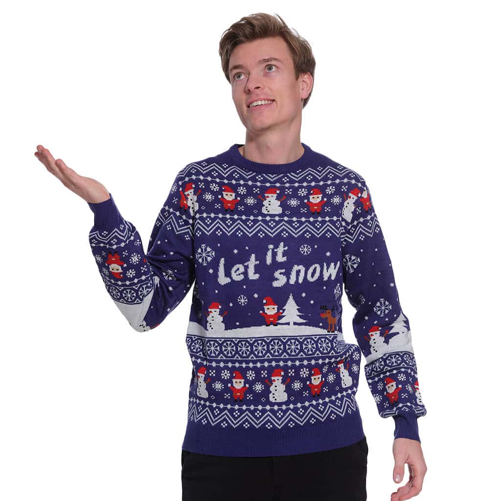 Mens Blue Let it Snow Ugly Christmas Sweater