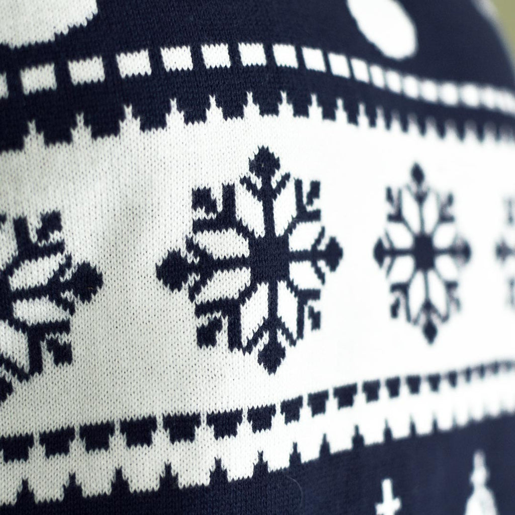 Blue Family Ugly Christmas Sweater with Reindeers and Snow detail