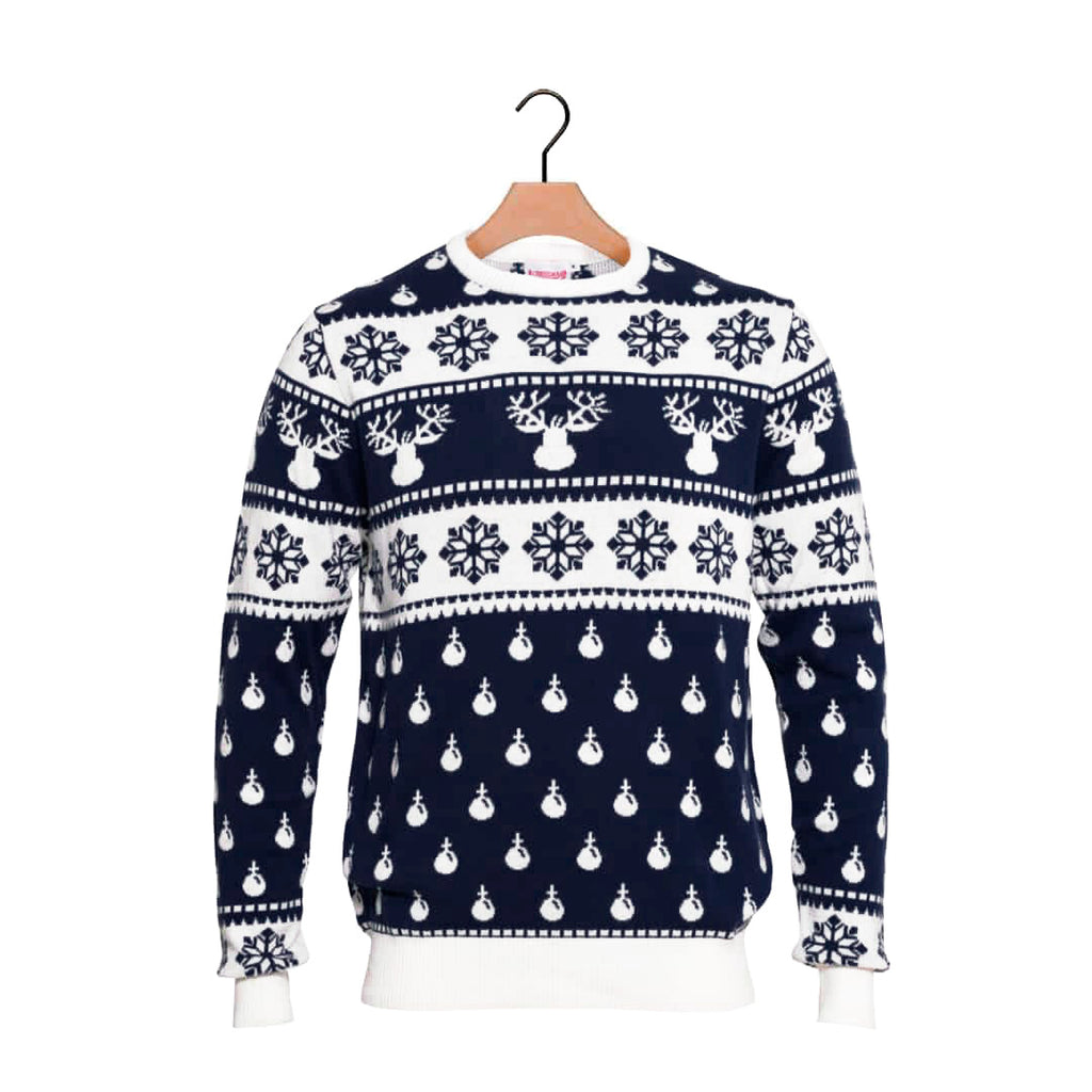 Blue Ugly Christmas Sweater with Reindeers and Snow