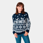 Womens Blue Ugly Christmas Sweater with Reindeers and Nordic Stars 2021