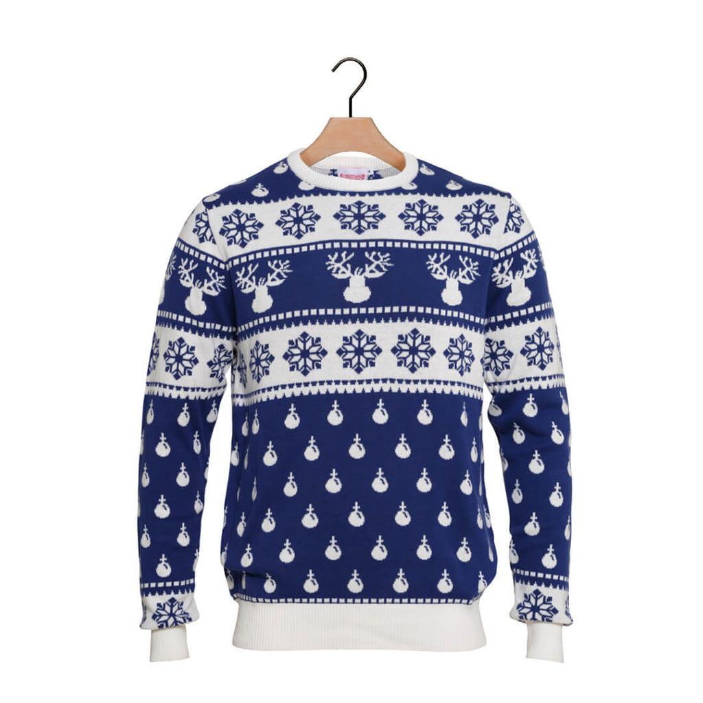 Blue Ugly Christmas Sweater with Reindeers and Snow 2021