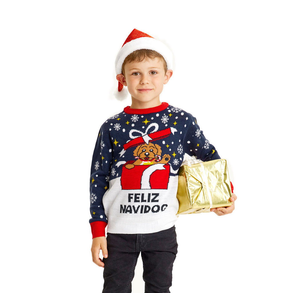 Boys Ugly Christmas Sweater Feliz Navidog