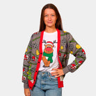 Womens Cardigan Ugly Christmas Sweater with Tree and Snowman