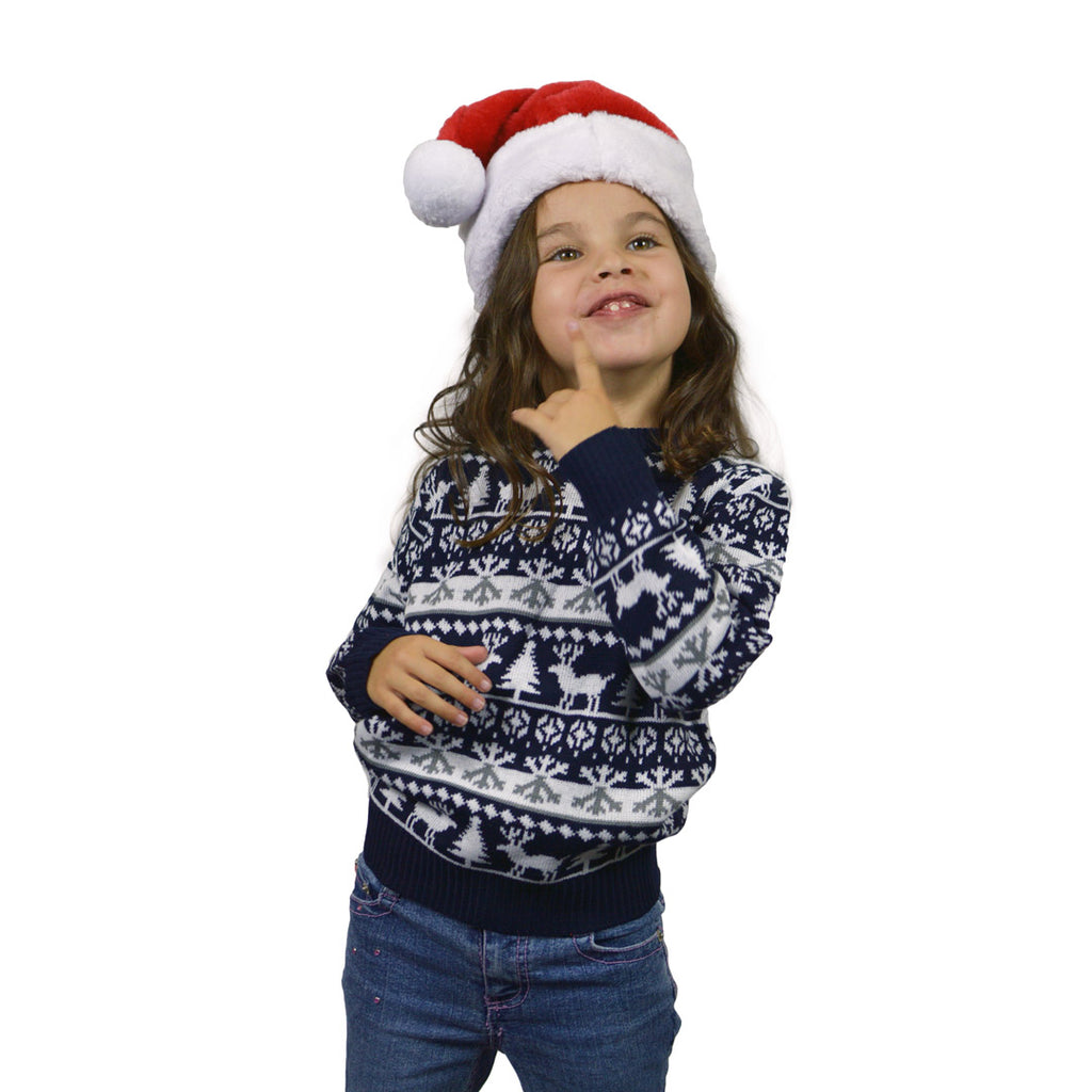 Girls Ugly Christmas Sweater with Reindeers and Trees Strips
