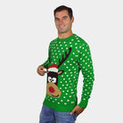 Mens Green 3D Family Ugly Christmas Sweater Reindeer with Santa's hat