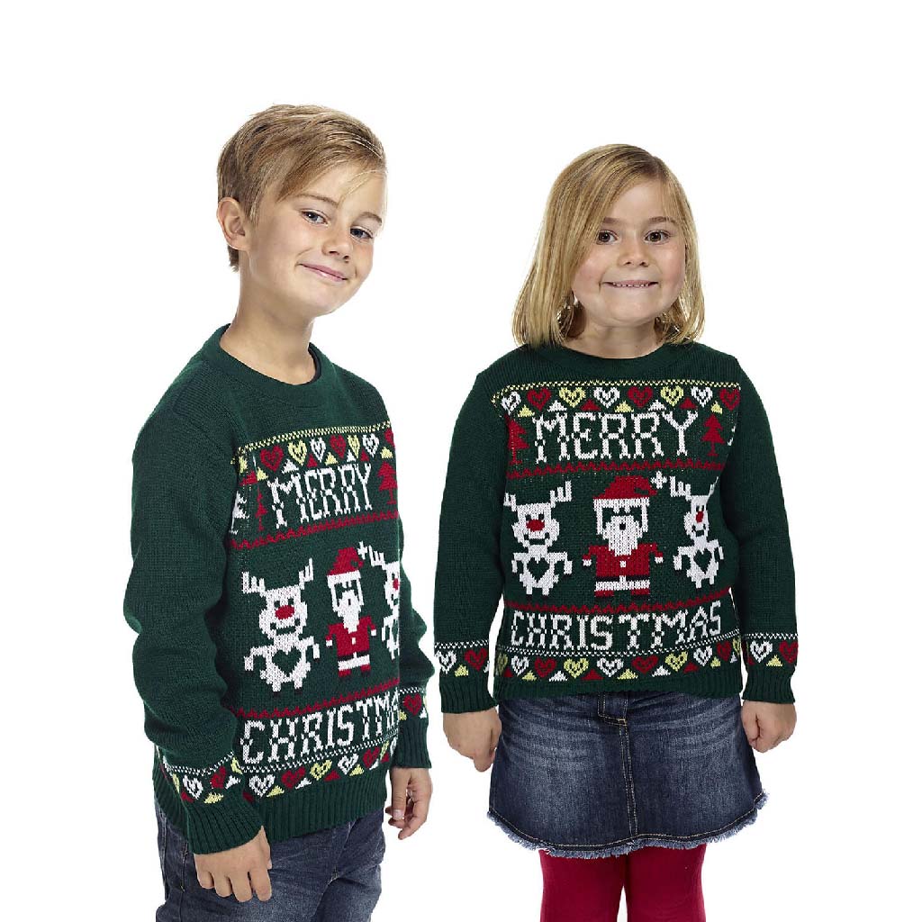 Green Boys and Girls Merry Ugly Christmas Sweater