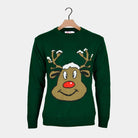 Green Boys and Girls Ugly Christmas Sweater with Smiling Reindeer