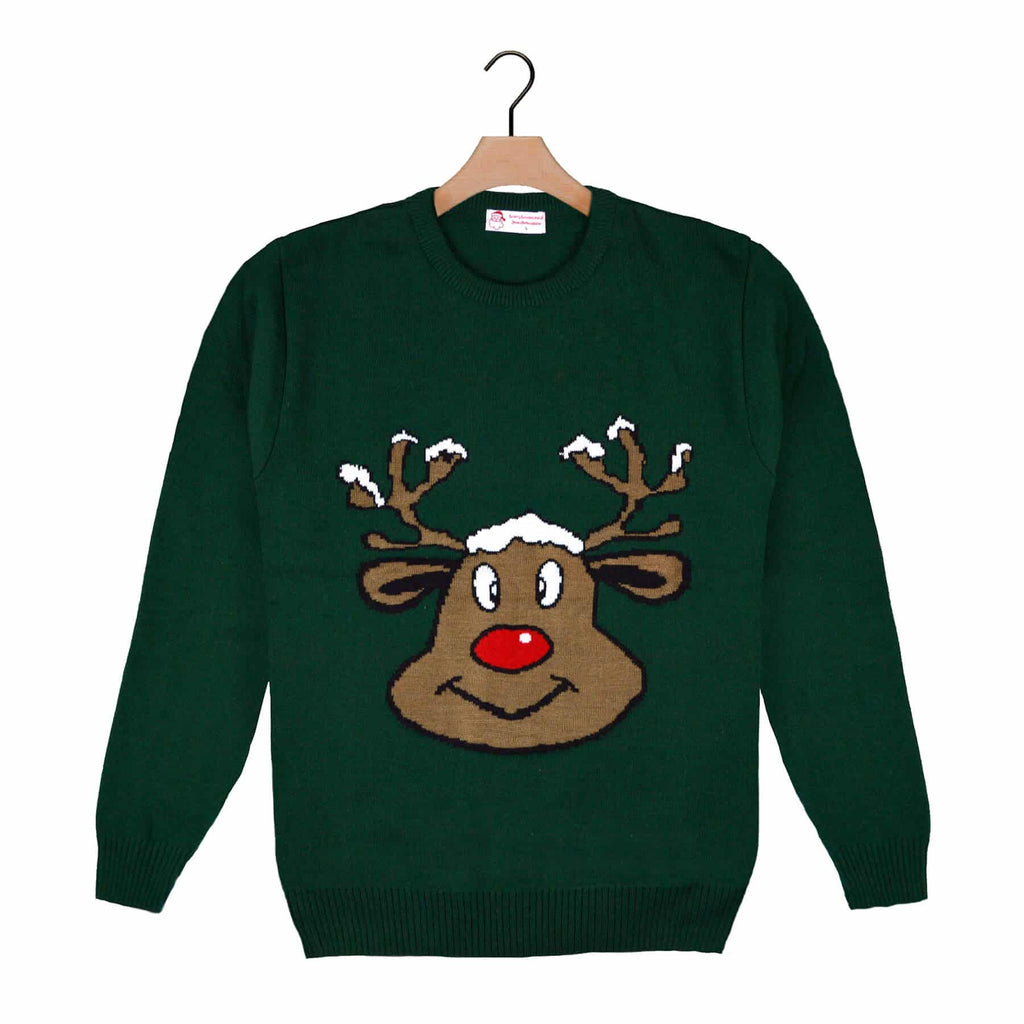 Green Boys and Girls Ugly Christmas Sweater with Smiling Reindeer