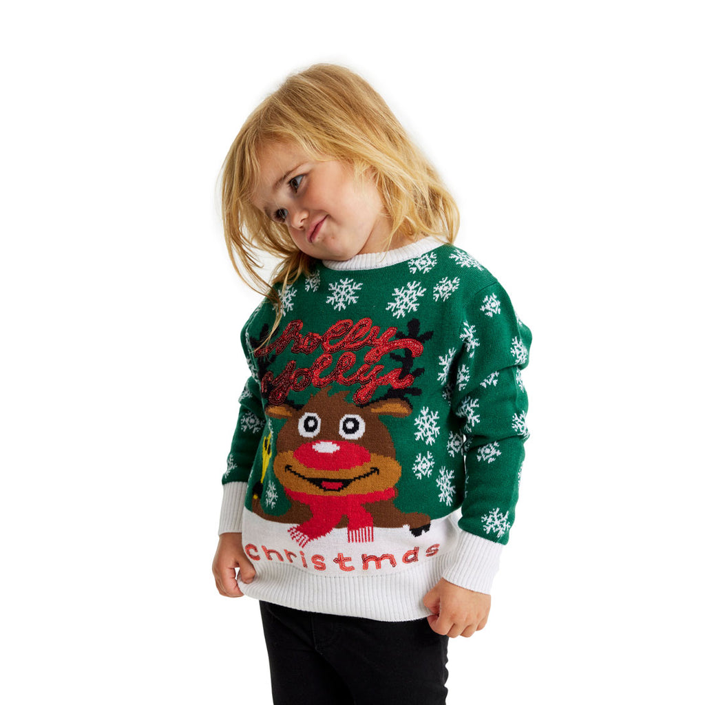 Green Family Ugly Christmas Sweater Holly Jolly with Sequins girls