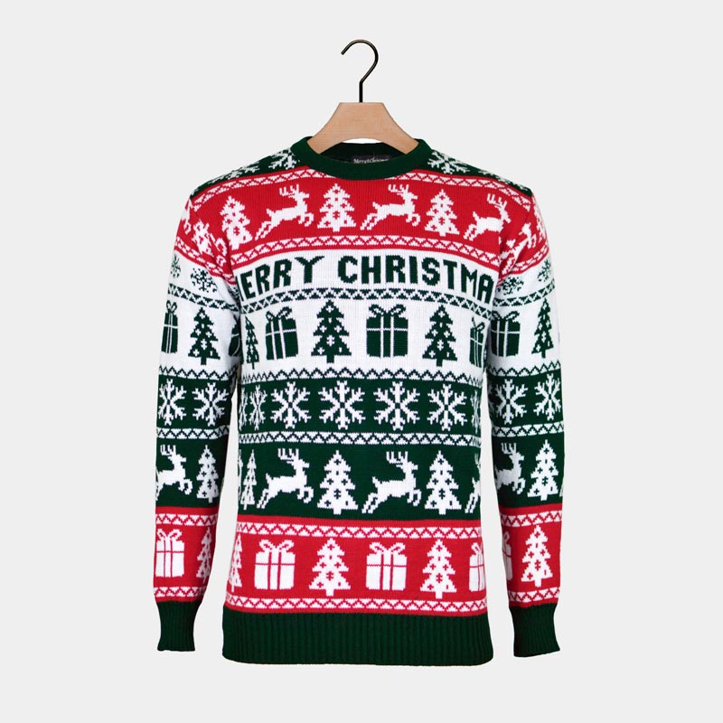 Green, Red and White Strips Ugly Christmas Sweater