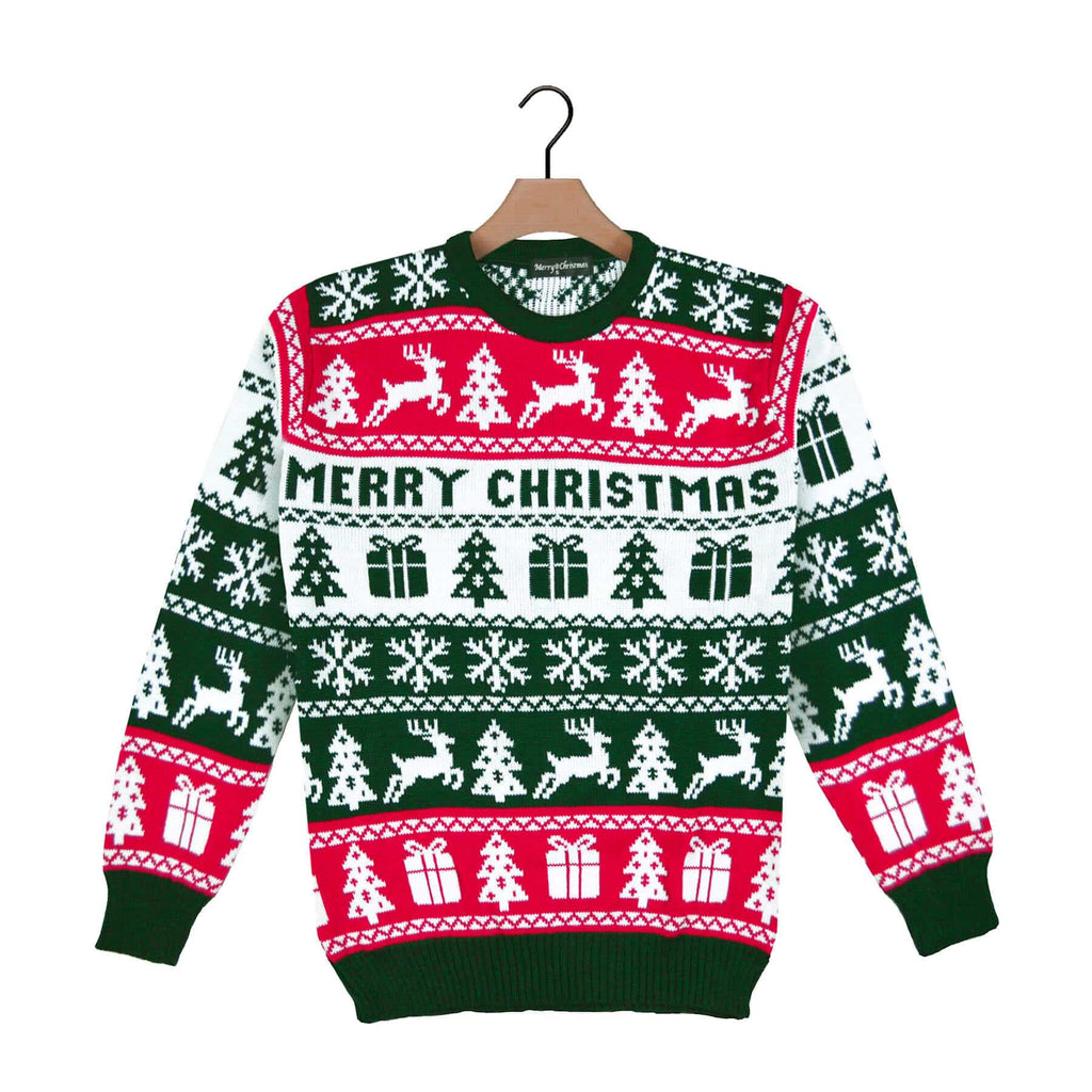 Green, Red and White Strips Ugly Christmas Sweater