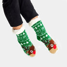 Green Rubber Sole Ugly Christmas Socks with Trees and Reindeer women and men