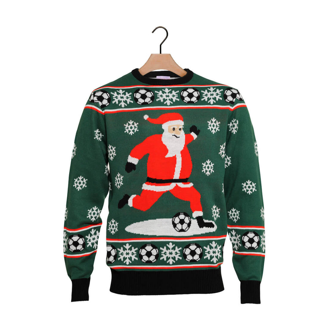 Green Ugly Christmas Sweater with Santa playing Football