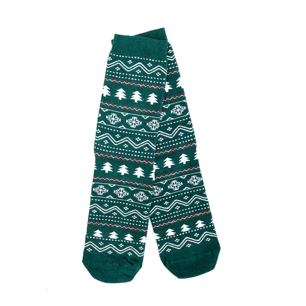 Green Unisex Ugly Christmas Socks with Trees and Snow