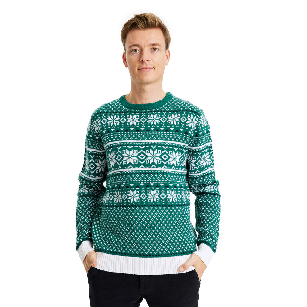 Classy Green and White Ugly Christmas Sweater Mens