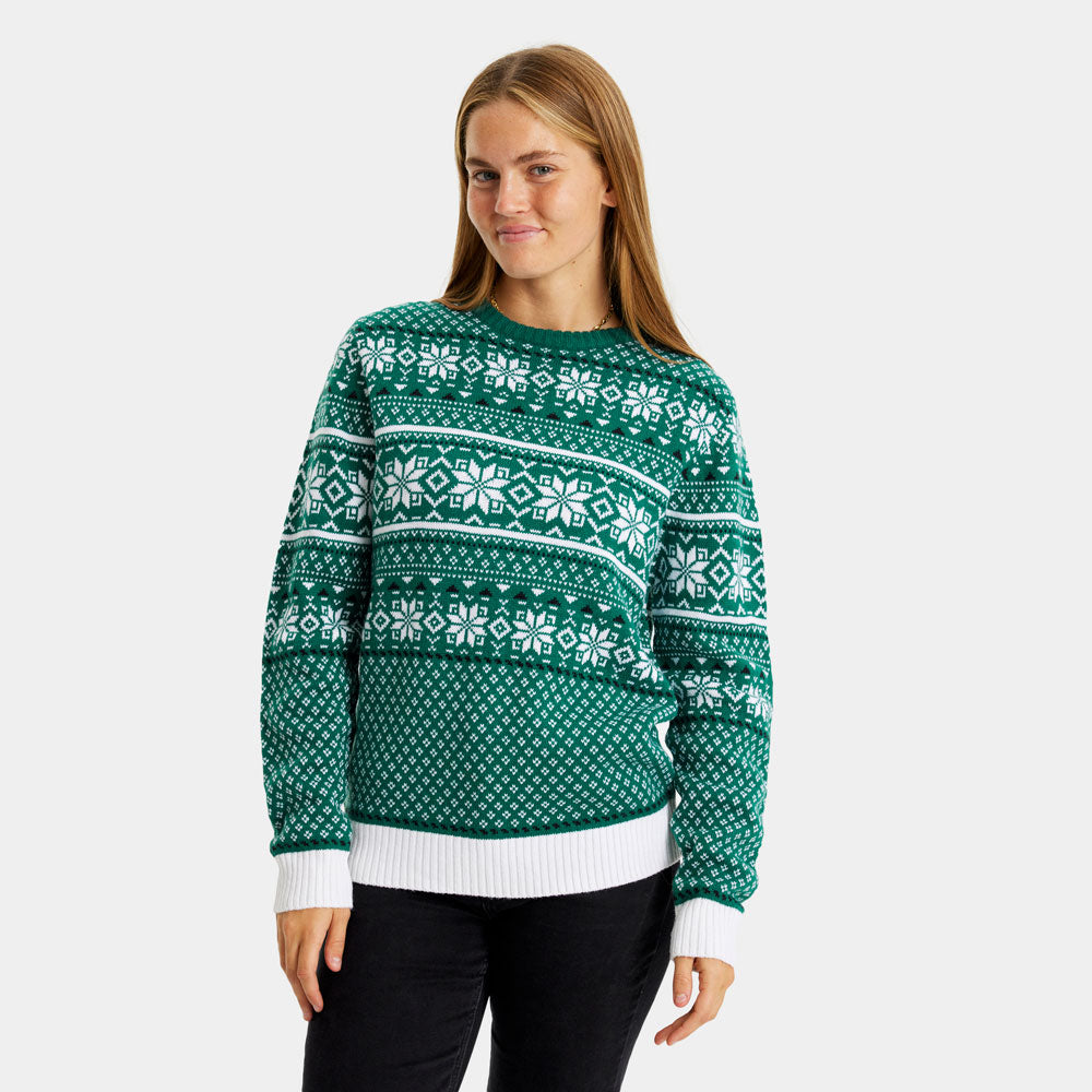 Womens Classy Green and White  Ugly Christmas Sweater