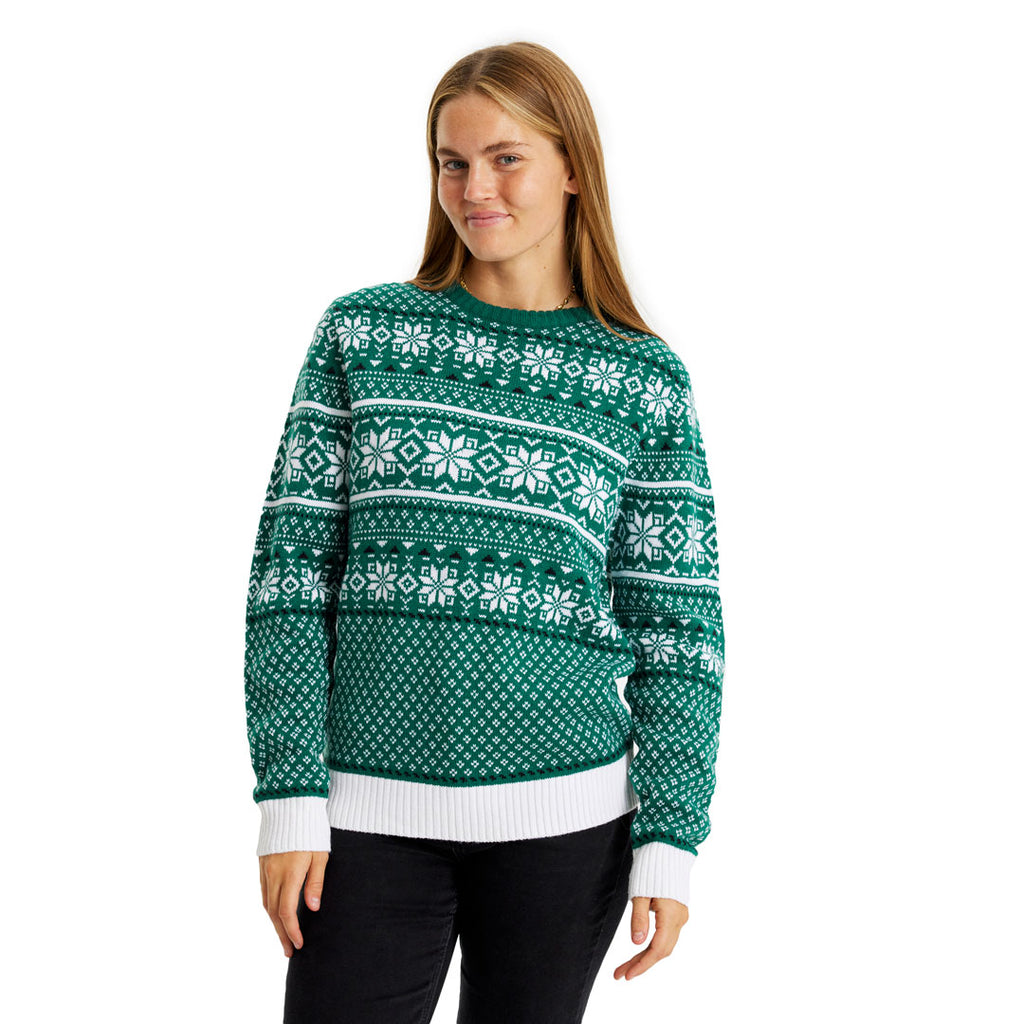 Womens Classy Green and White  Ugly Christmas Sweater
