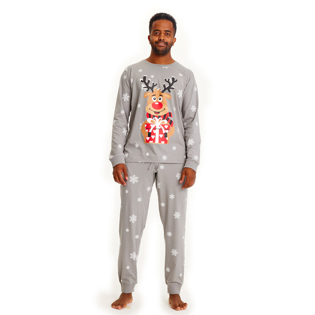 Grey Ugly Christmas Piyama for Family with Rudolph the Reindeer mens