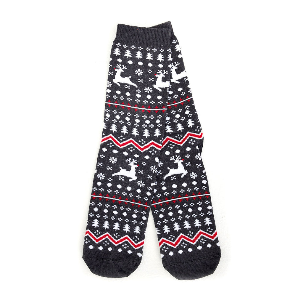 Grey Unisex Ugly Christmas Socks with Reindeers and Trees