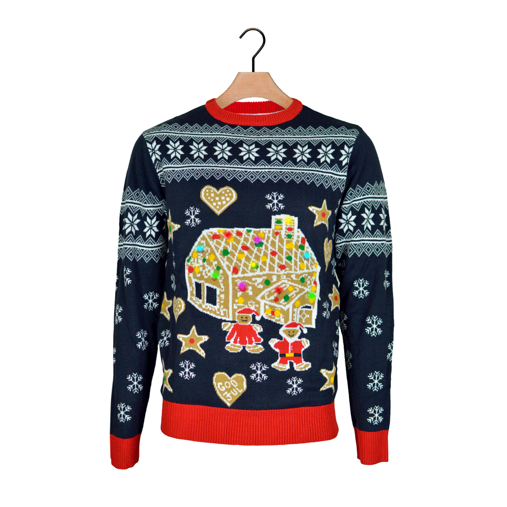 LED light-up Boys and Girls Ugly Christmas Sweater with Gingerbread House
