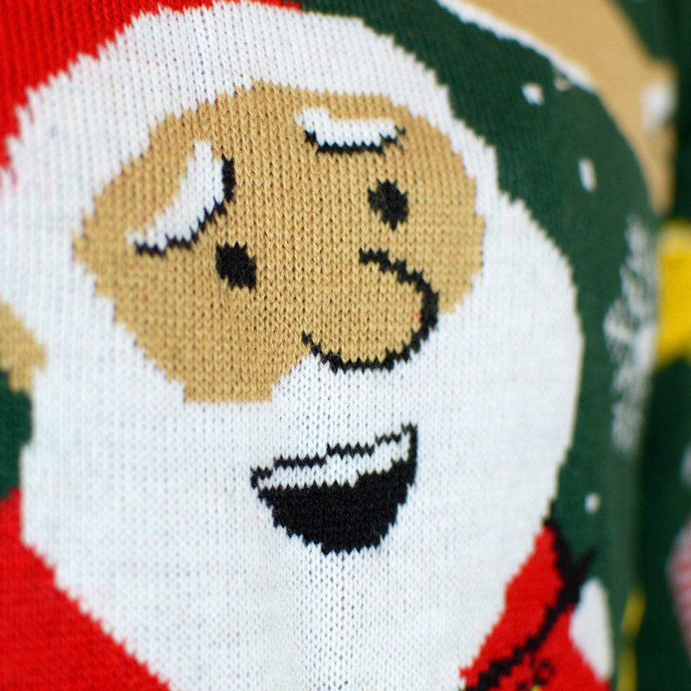 LED light-up Boys and Girls Ugly Christmas Sweater Santa Claus in a mess Detail