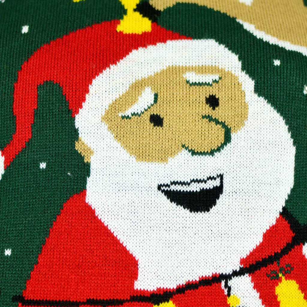 LED light-up Boys and Girls Ugly Christmas Sweater Santa Claus in a mess Detail