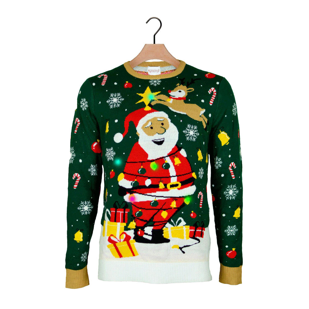 LED light-up Boys and Girls Ugly Christmas Sweater Santa Claus in a mess