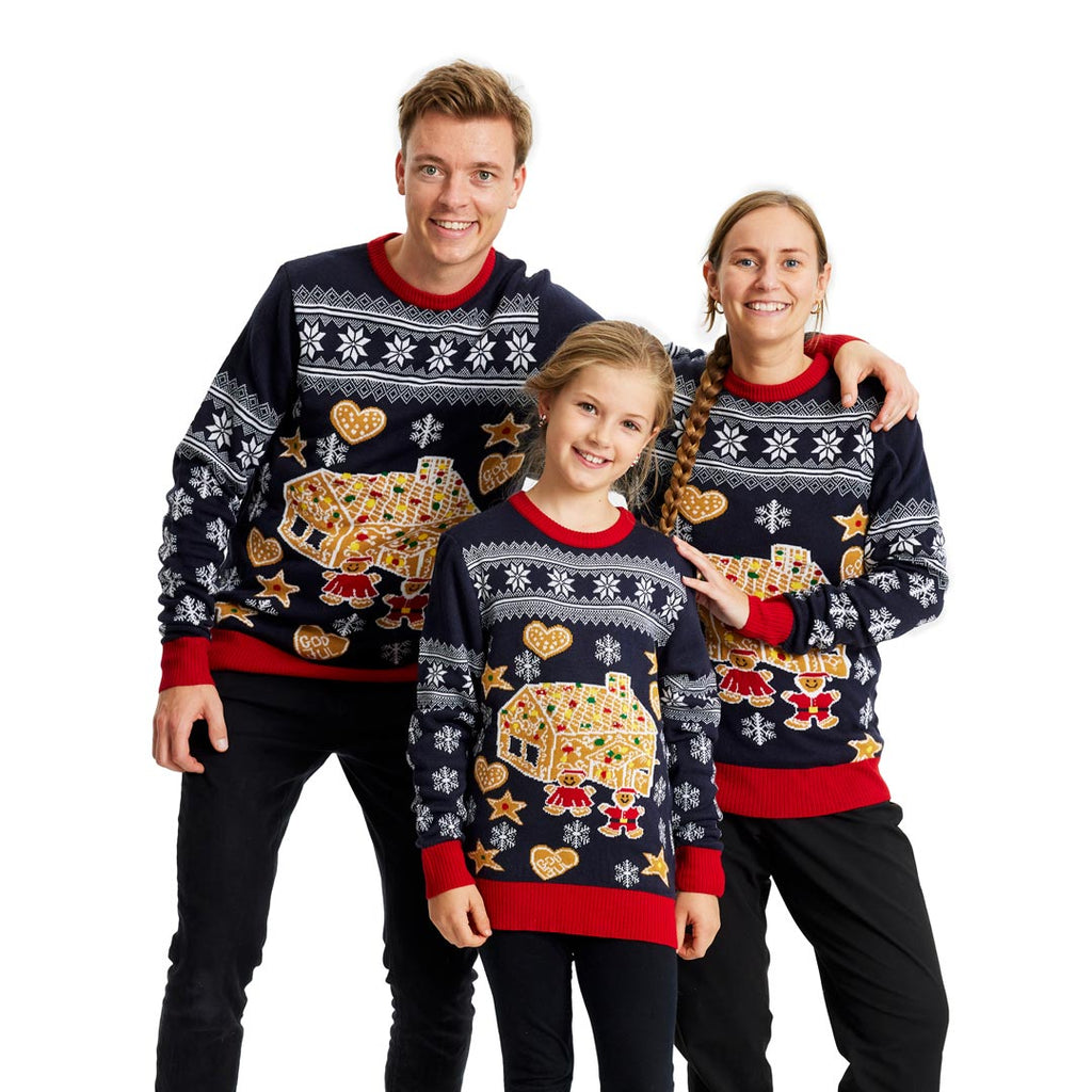 LED light-up Family Ugly Christmas Sweater with Gingerbread House