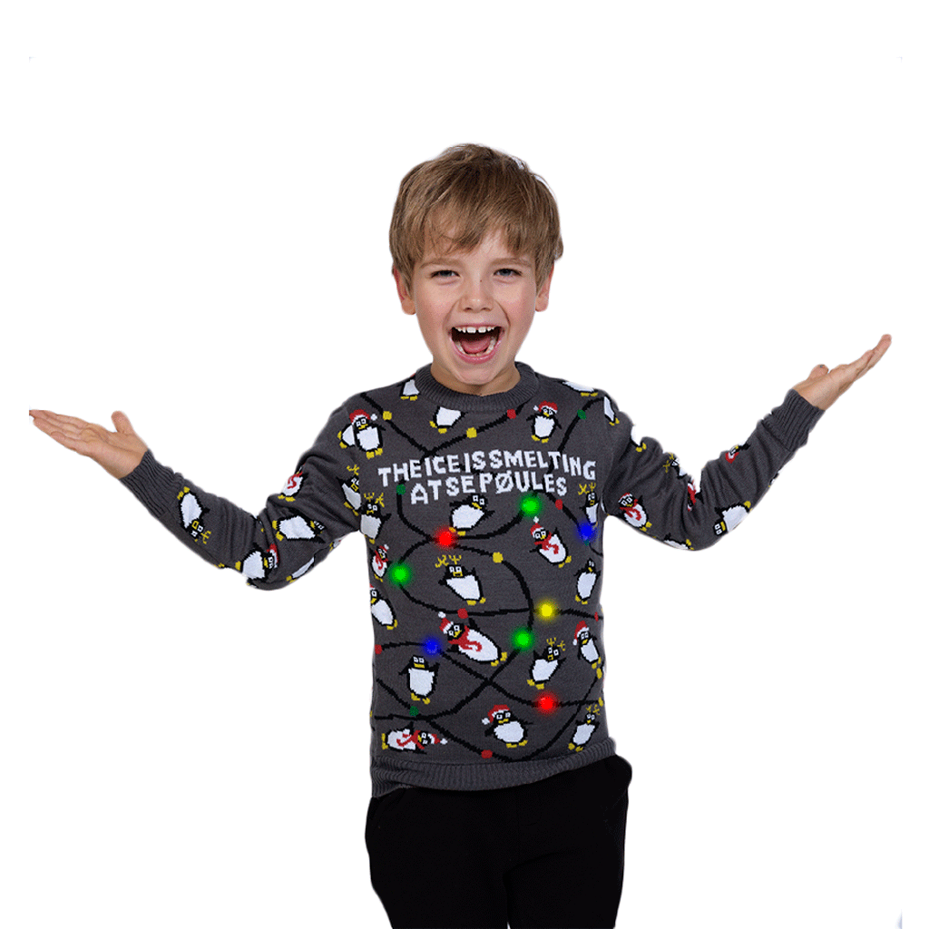 Boys LED light-up Family Ugly Christmas Sweater with Penguins