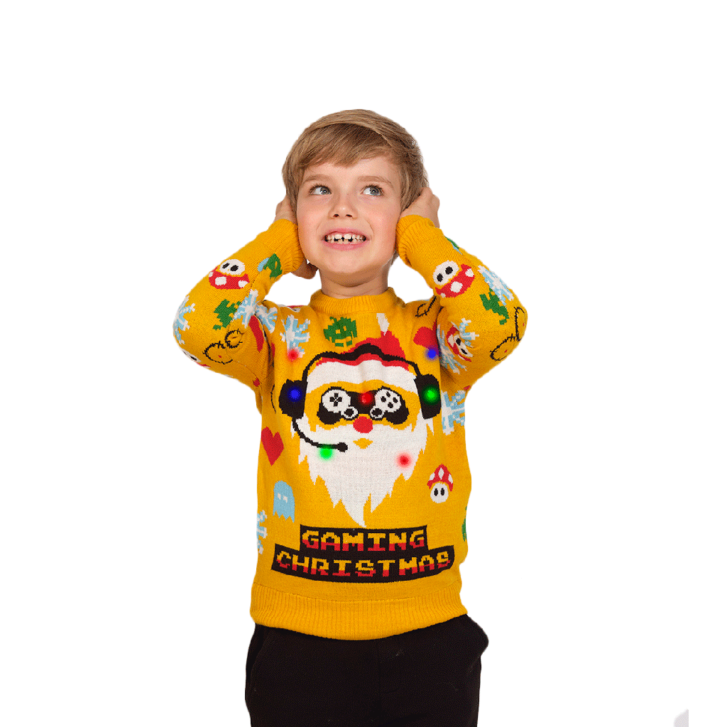 Boys LED light-up Family's Ugly Christmas Sweater with Santa Gamer