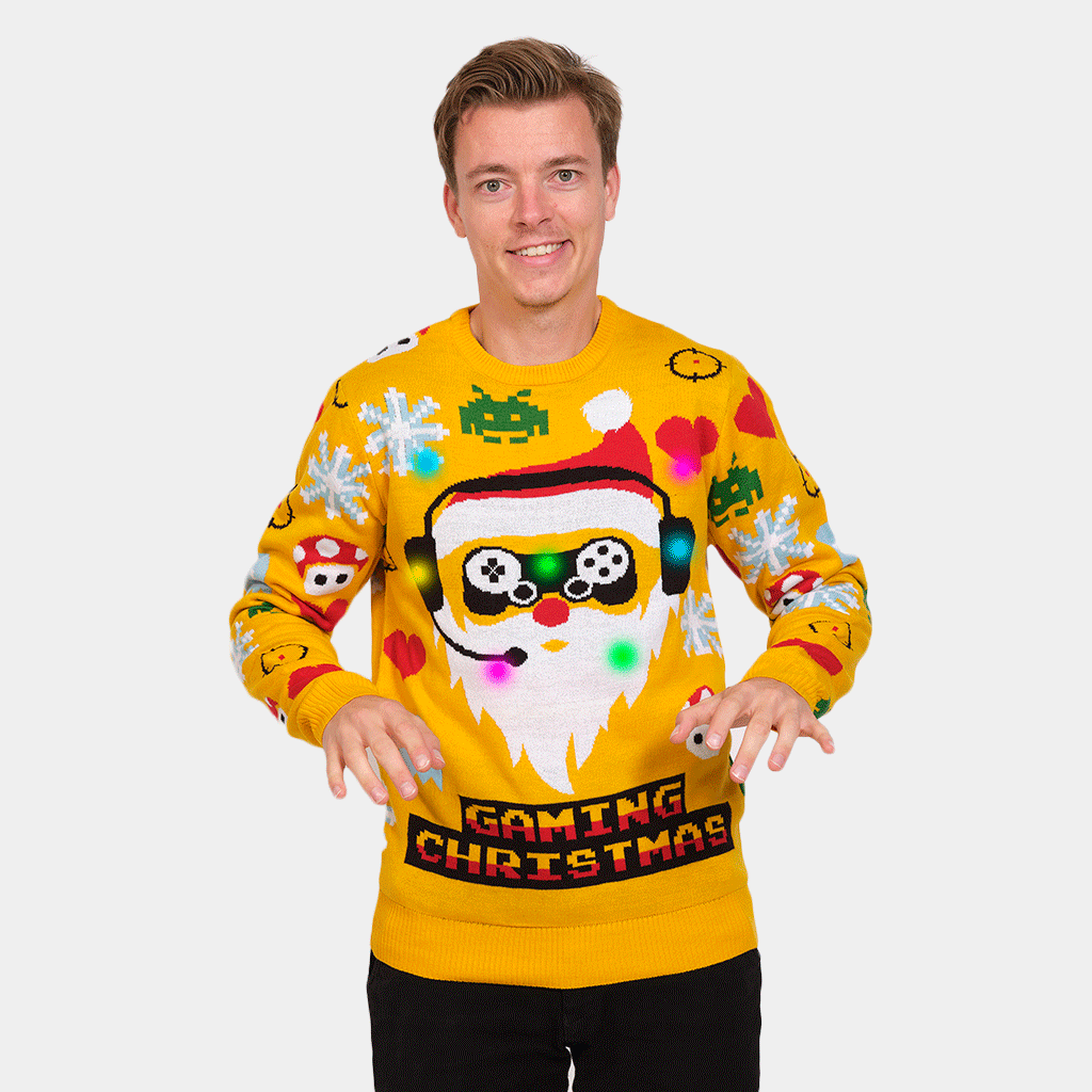 LED light up Family Ugly Christmas Sweater with Santa Gamer Ugly