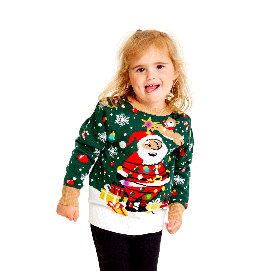 LED light-up Girls Ugly Christmas Sweater Santa Claus in a mess